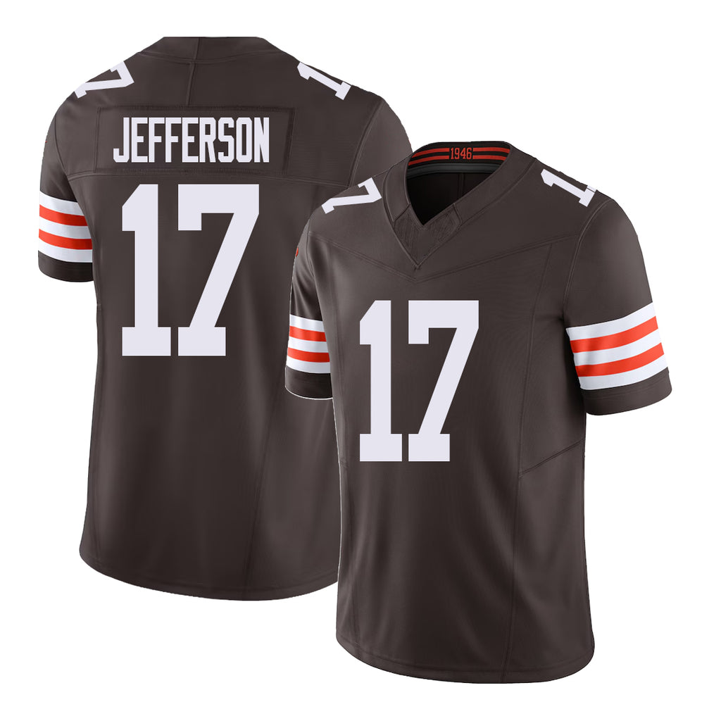 Cleveland #17 Jefferson Player Football V Neck Short Sleeve Brown Jersey Justin For Men Youth Women Gift