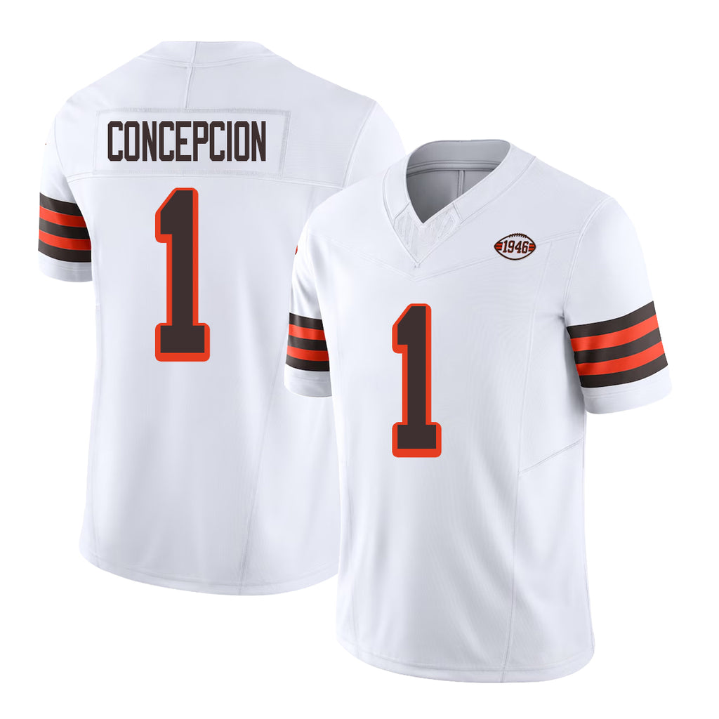 Cleveland #1 Concepcion Player Football V Neck Short Sleeve Jersey White KC For Men Youth Women Gift