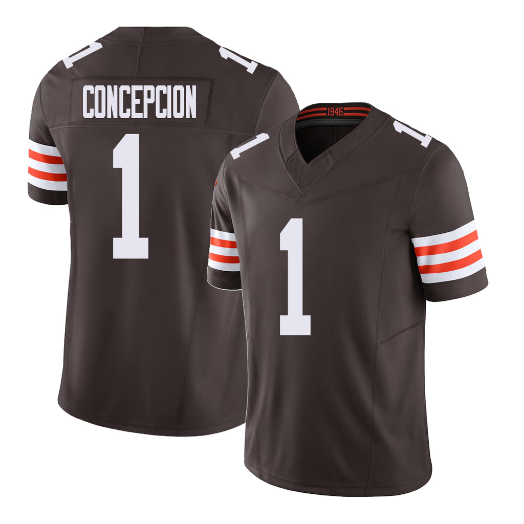 Cleveland #1 Concepcion Player Football V Neck Short Sleeve Brown Jersey KC For Men Youth Women Gift