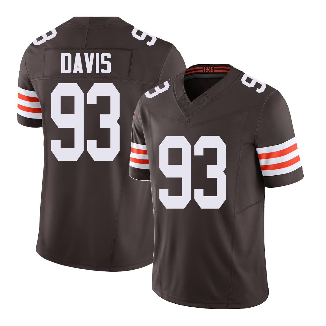 Cleveland #93 Davis Player Football V Neck Short Sleeve Brown Jersey Kalia For Men Youth Women Gift