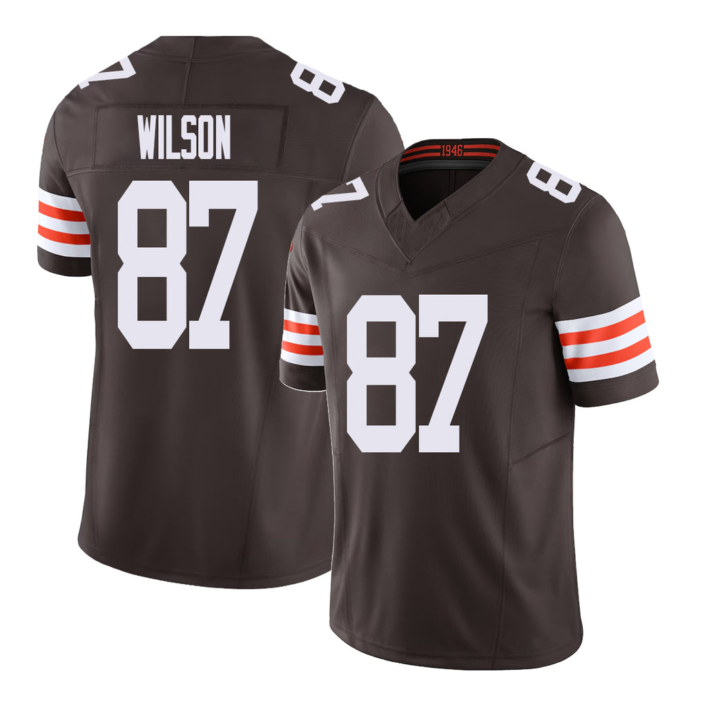 Cleveland #87 Wilson Player Football V Neck Short Sleeve Brown Jersey Kole For Men Youth Women Gift
