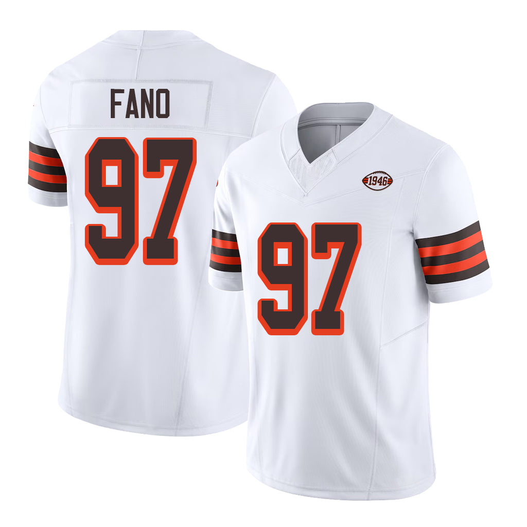 Cleveland #97 Fano Player Football V Neck Short Sleeve Jersey White Logan For Men Youth Women Gift