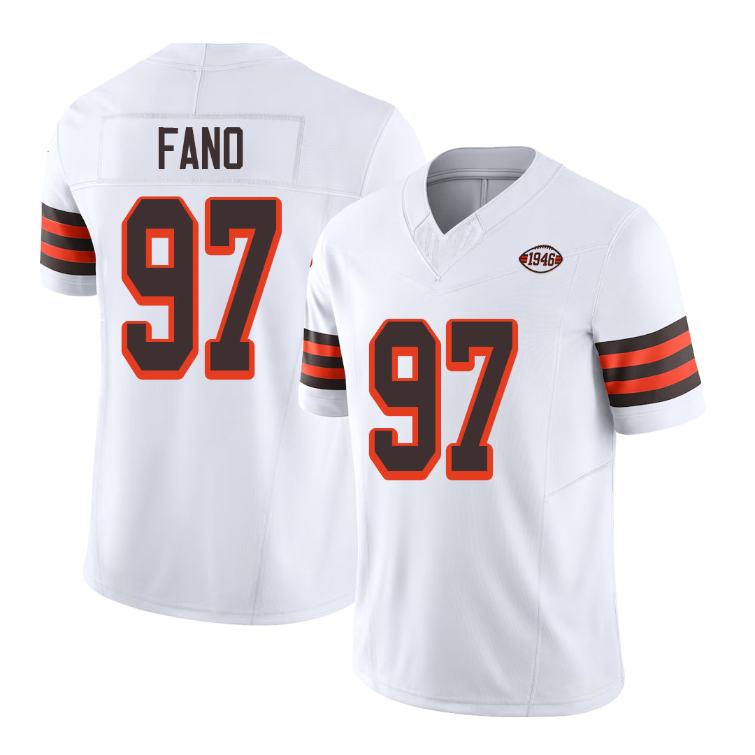 Cleveland #97 Fano Player Football V Neck Short Sleeve Jersey White Logan For Men Youth Women Gift