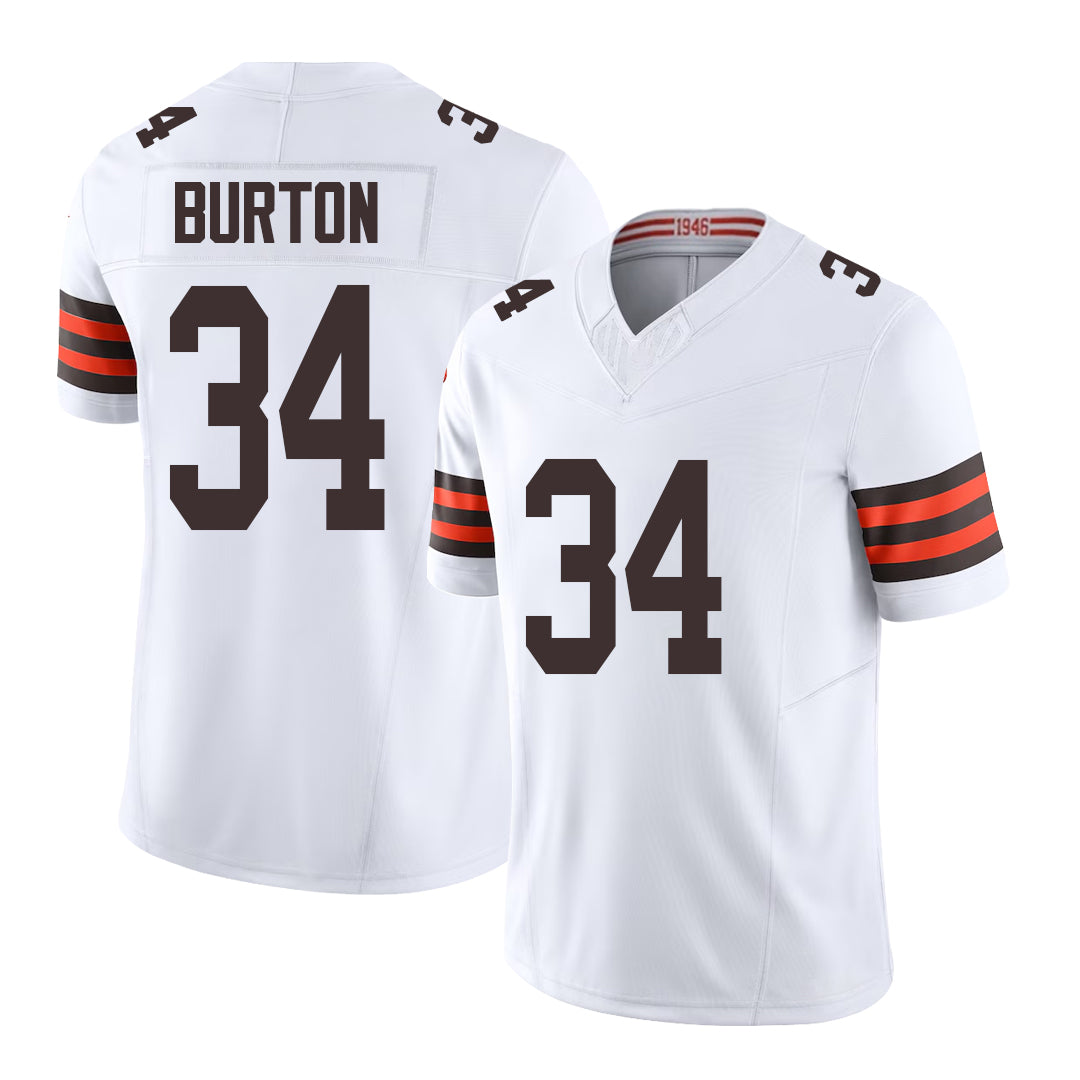 Cleveland #34 Burton Player Football V Neck Short Sleeve White Jersey Michael For Men Youth Women Gift