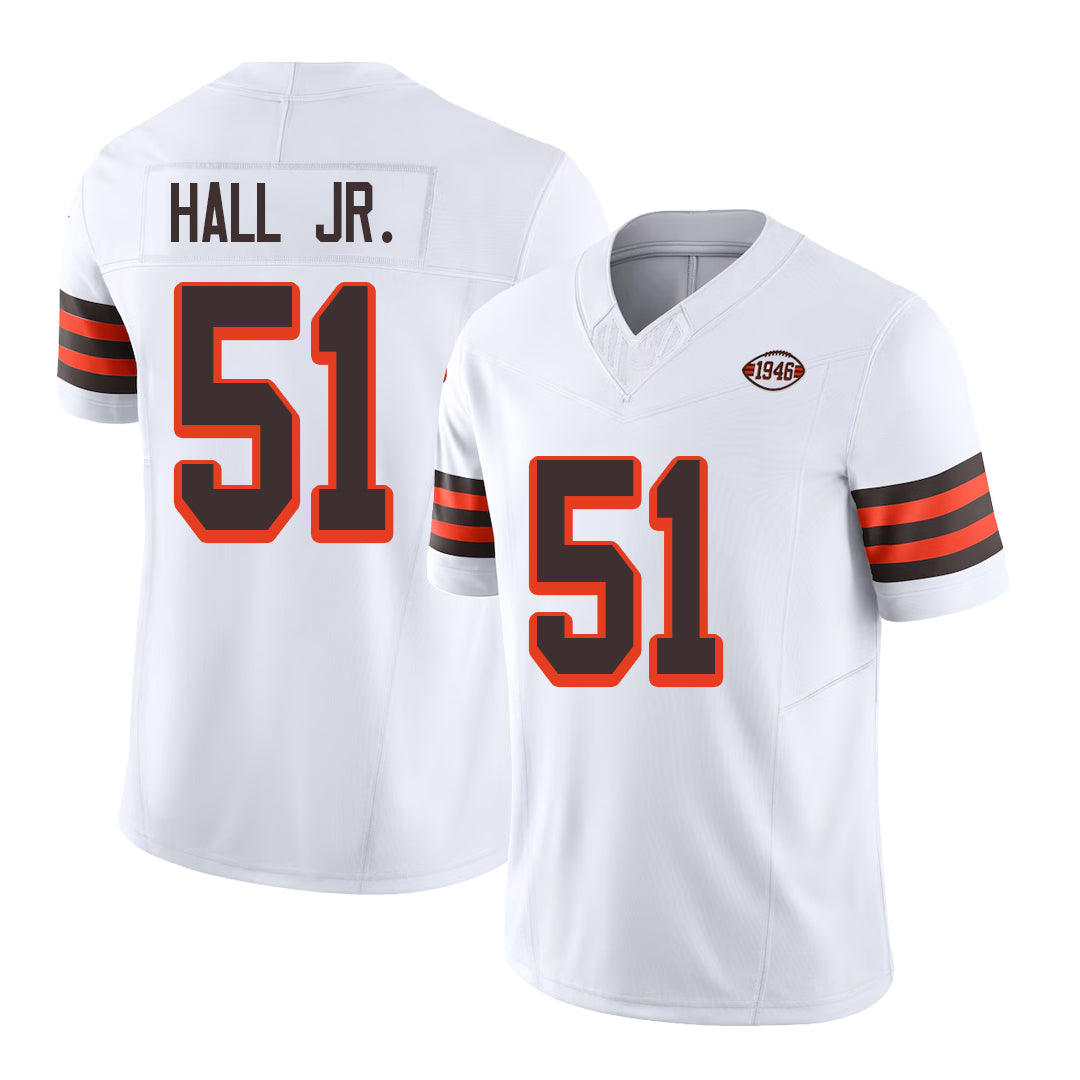 Cleveland #51 Hall Jr. Player Football V Neck Short Sleeve Jersey White Mike For Men Youth Women Gift