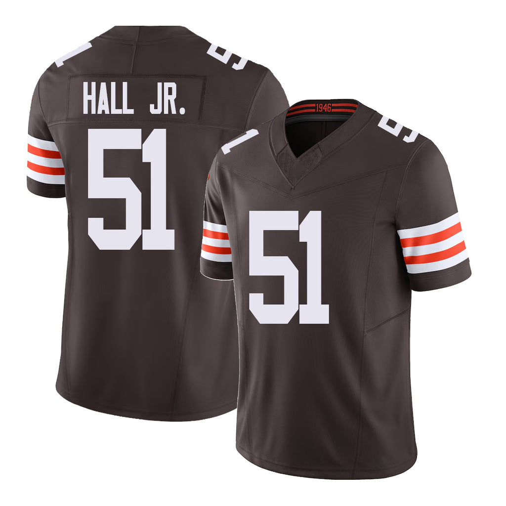 Cleveland #51 Hall Jr. Player Football V Neck Short Sleeve Brown Jersey Mike For Men Youth Women Gift