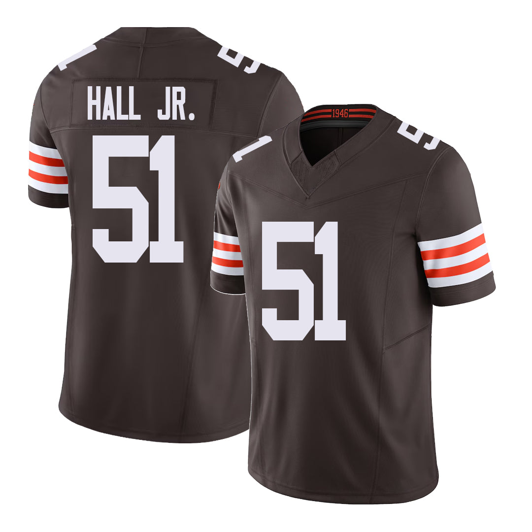 Cleveland #51 Hall Jr. Player Football V Neck Short Sleeve Brown Jersey Mike For Men Youth Women Gift