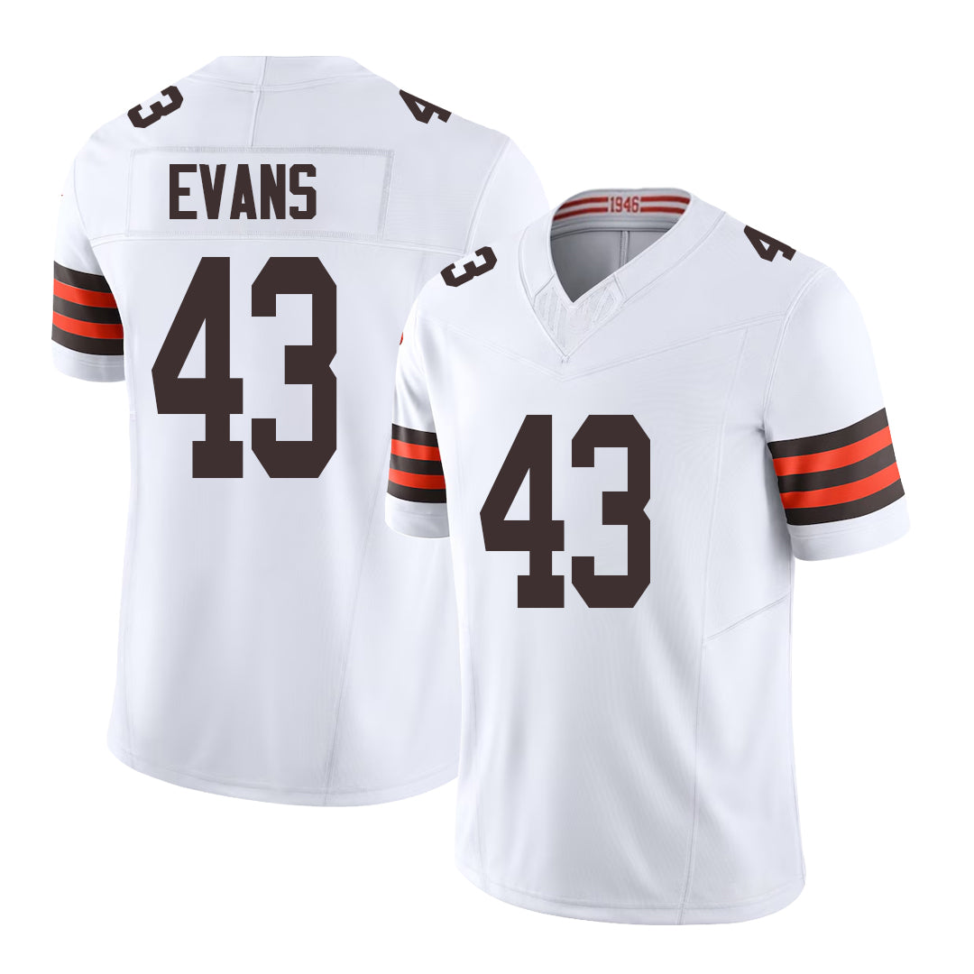 Cleveland #43 Evans Player Football V Neck Short Sleeve White Jersey Nate For Men Youth Women Gift