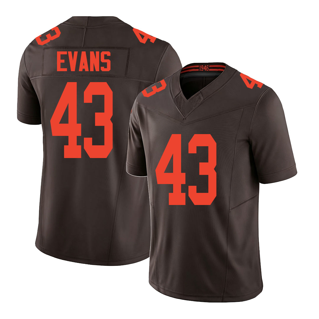 Cleveland #43 Evans Player Football V Neck Short Sleeve Brown Jersey Nate For Men Youth Women Gift