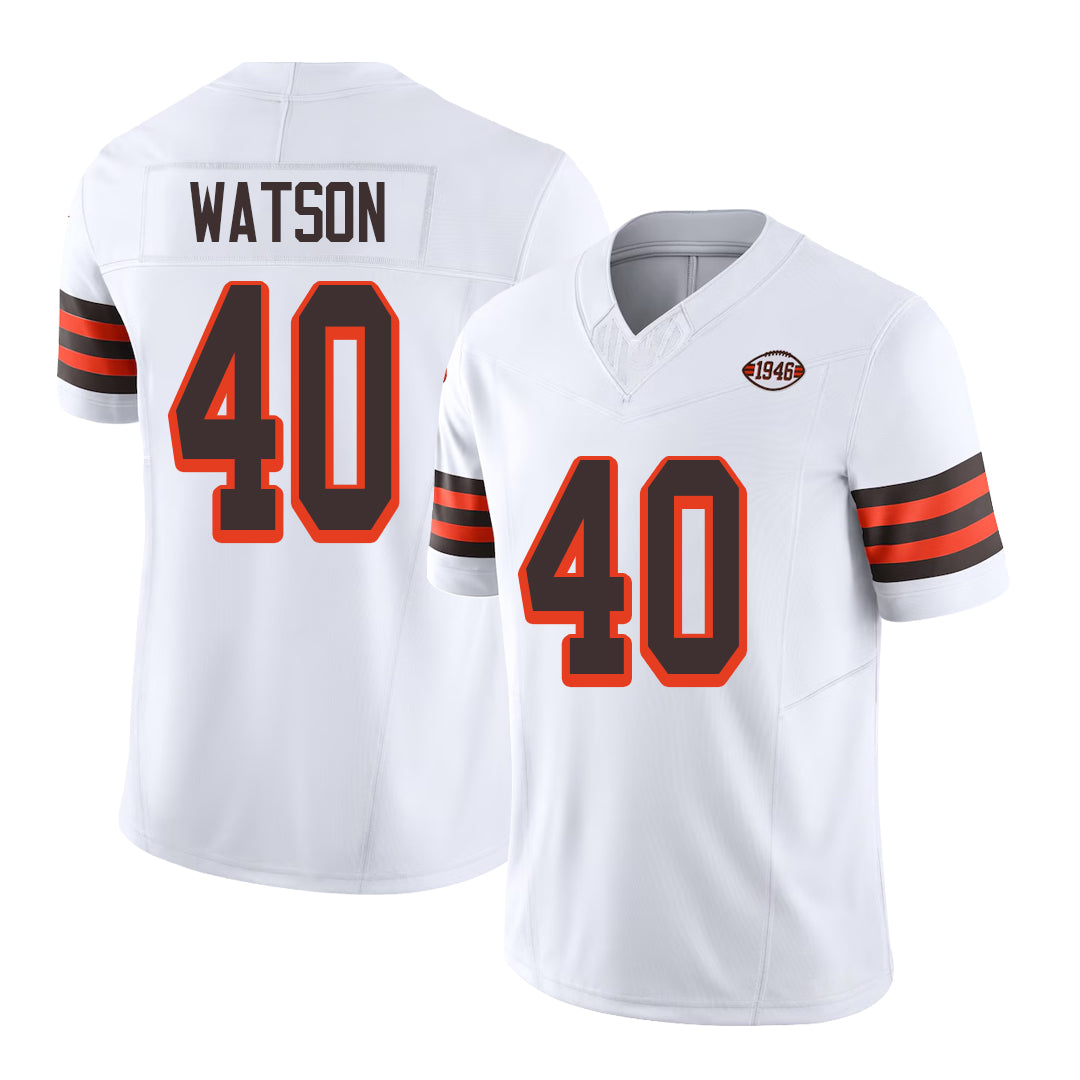 Cleveland #40 Watson Player Football V Neck Short Sleeve Jersey White Nathaniel For Men Youth Women Gift