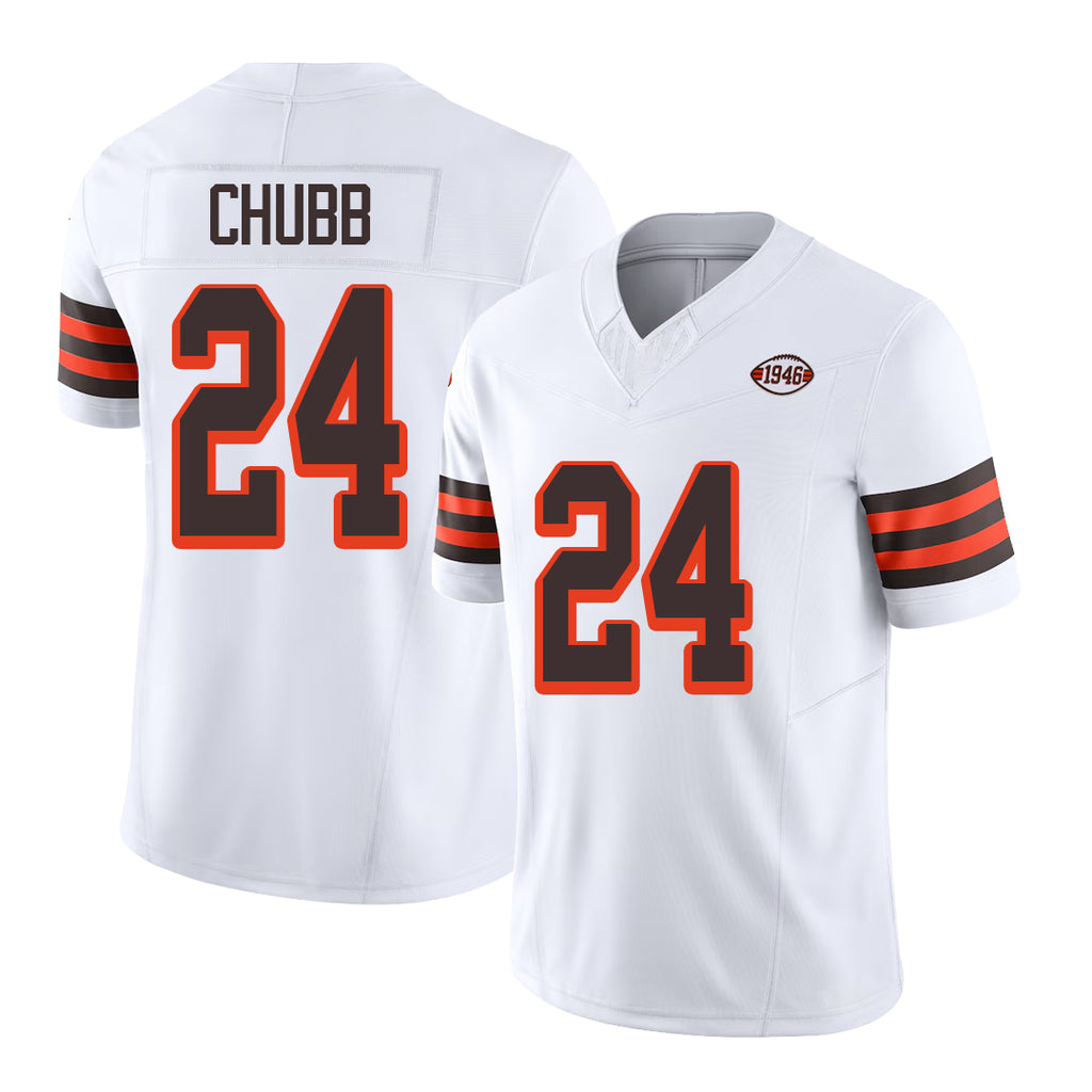 Cleveland #24 Chubb Player Football V Neck Short Sleeve Jersey White Nick For Men Youth Women Gift