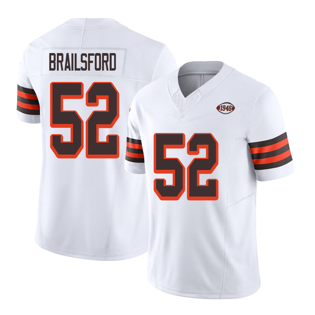 Cleveland #52 Brailsford Player Football V Neck Short Sleeve Jersey White Parker For Men Youth Women Gift