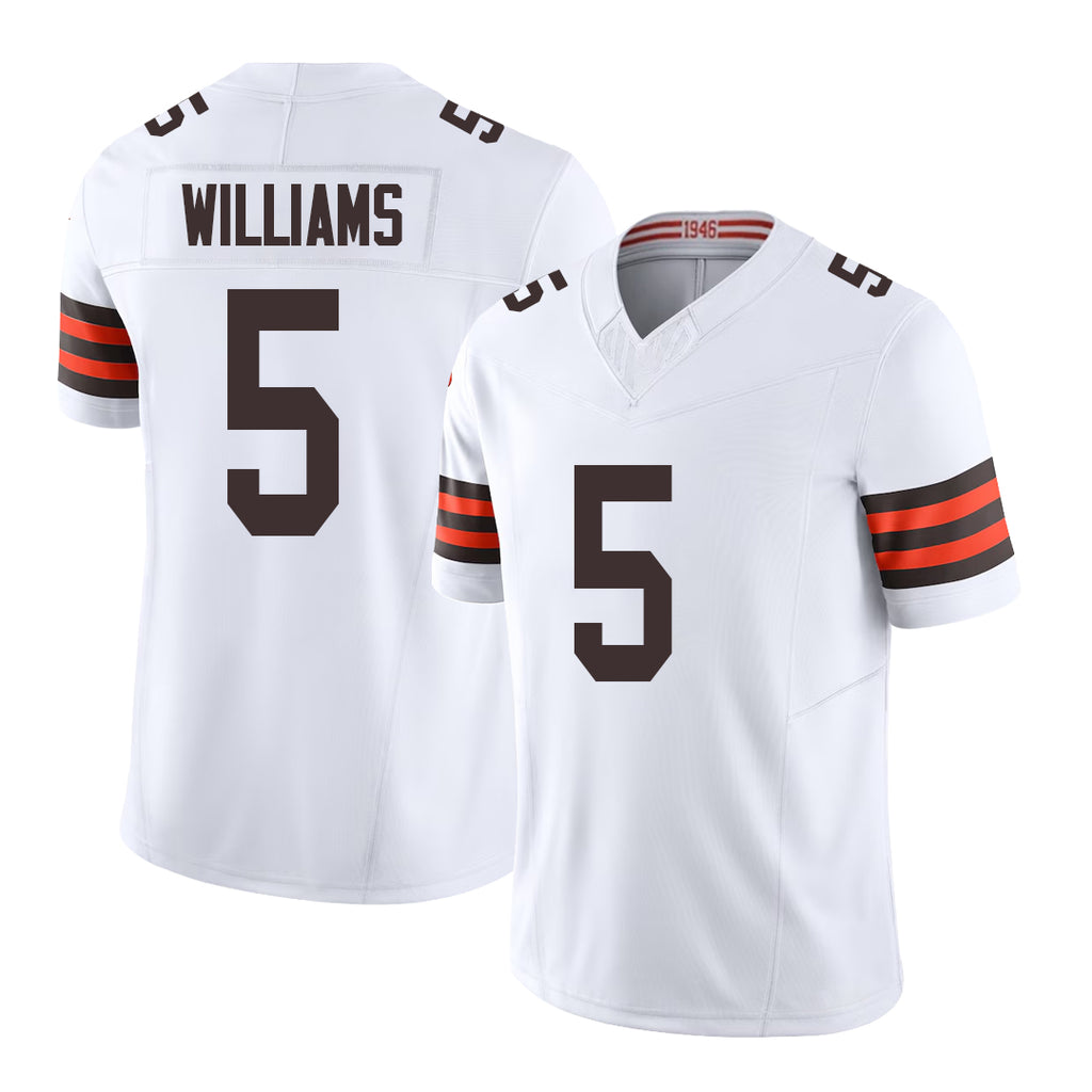 Cleveland #5 Williams Player Football V Neck Short Sleeve White Jersey Quincy For Men Youth Women Gift