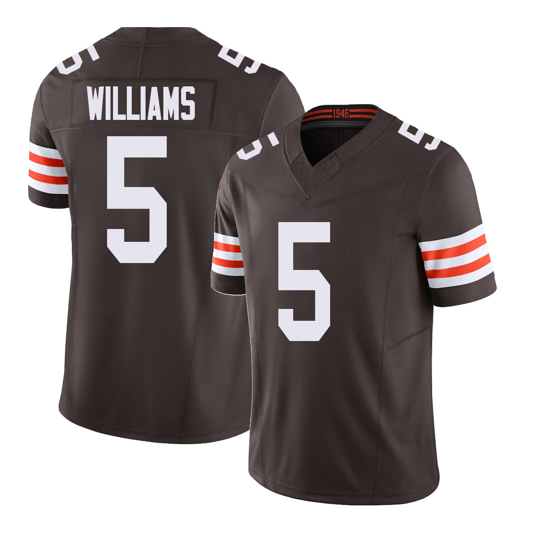 Cleveland #5 Williams Player Football V Neck Short Sleeve Brown Jersey Quincy For Men Youth Women Gift