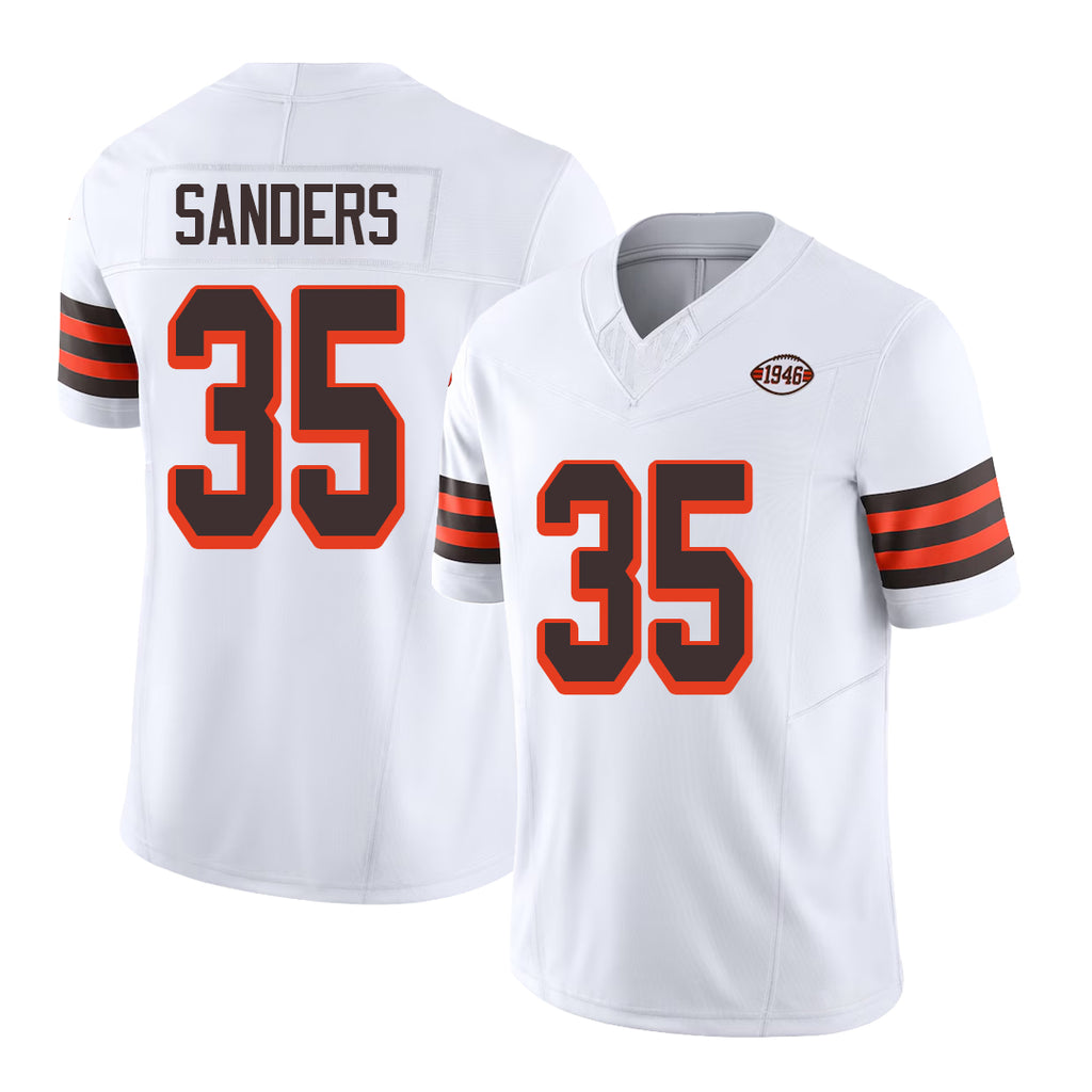 Cleveland #35 Sanders Player Football V Neck Short Sleeve Jersey White Raheim For Men Youth Women Gift