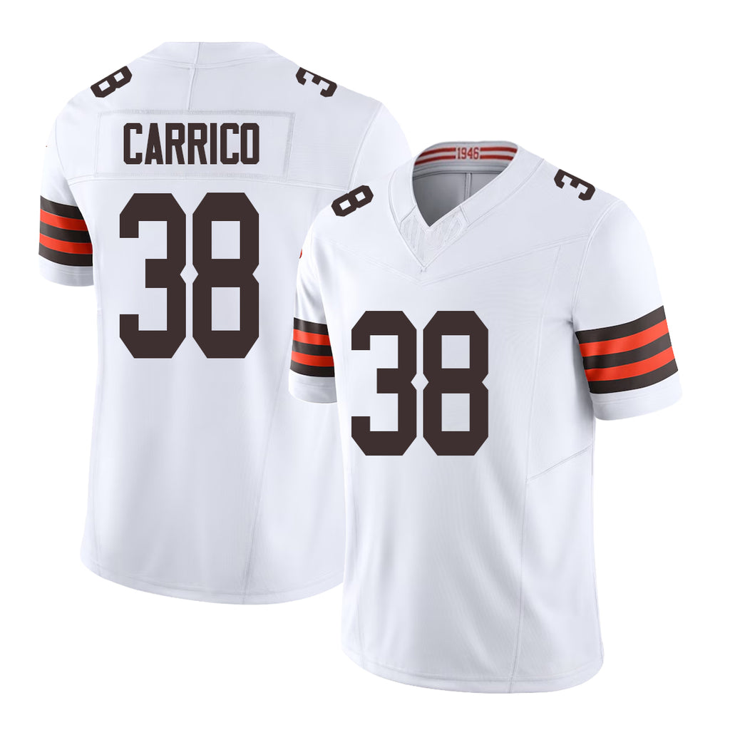 Cleveland #38 Carrico Player Football V Neck Short Sleeve White Jersey Reid For Men Youth Women Gift