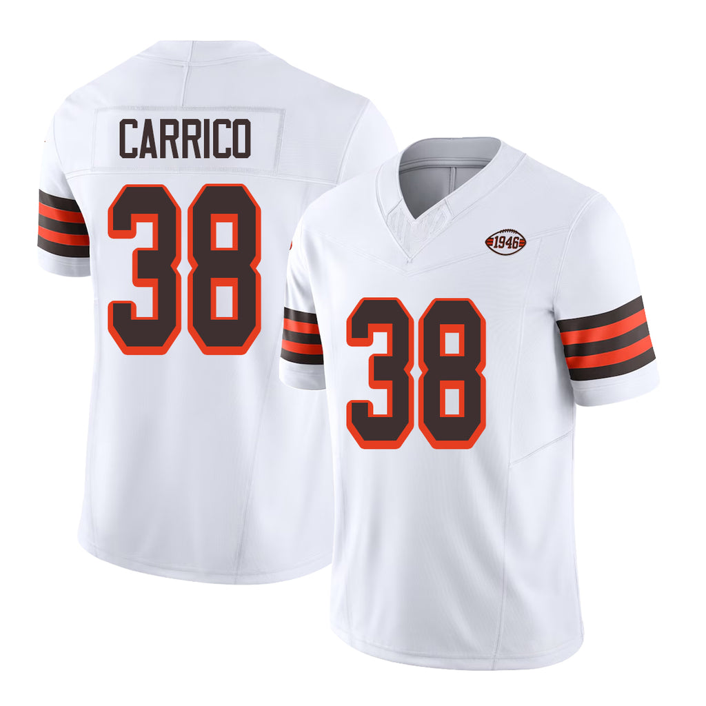 Cleveland #38 Carrico Player Football V Neck Short Sleeve Jersey White Reid For Men Youth Women Gift