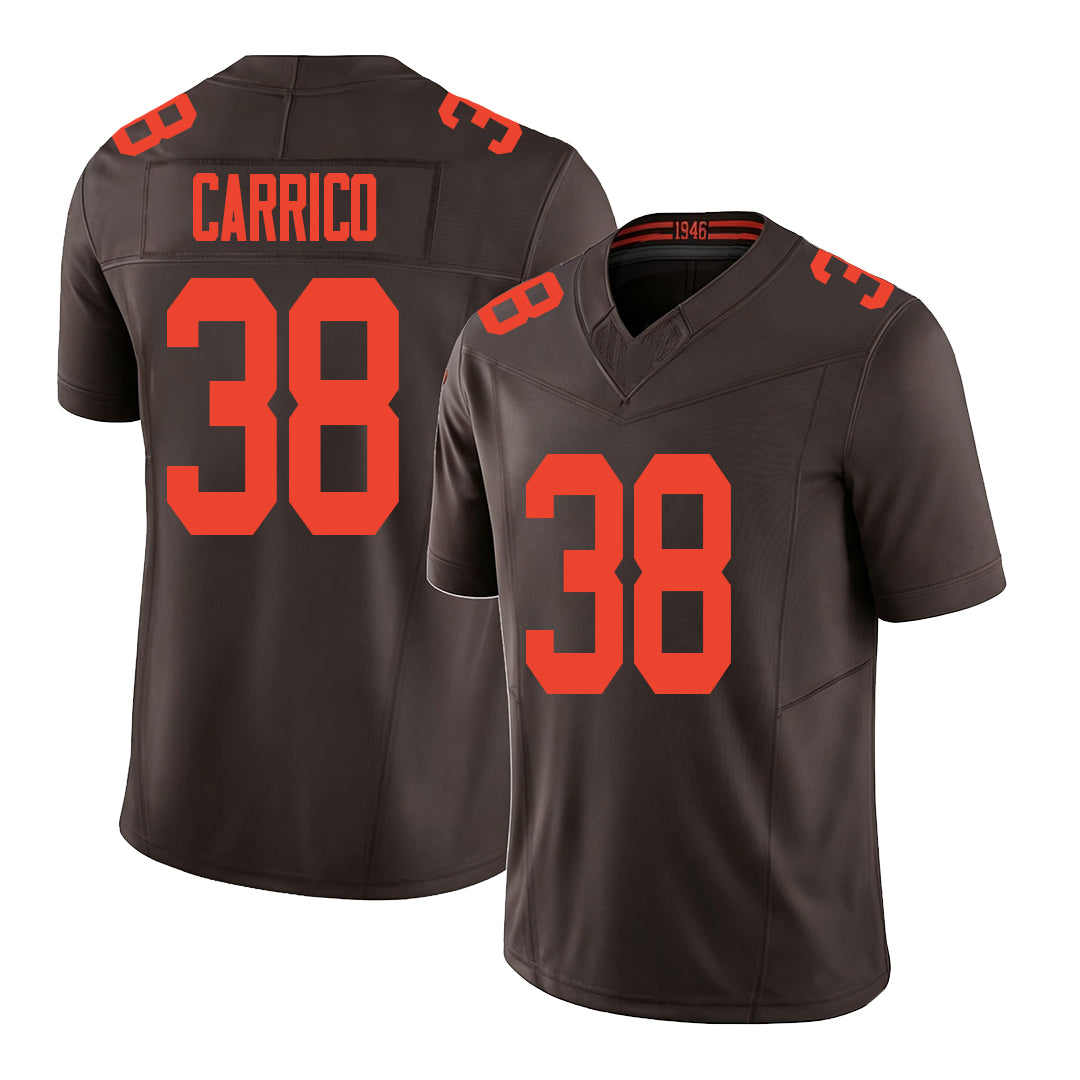 Cleveland #38 Carrico Player Football V Neck Short Sleeve Brown Jersey Reid For Men Youth Women Gift