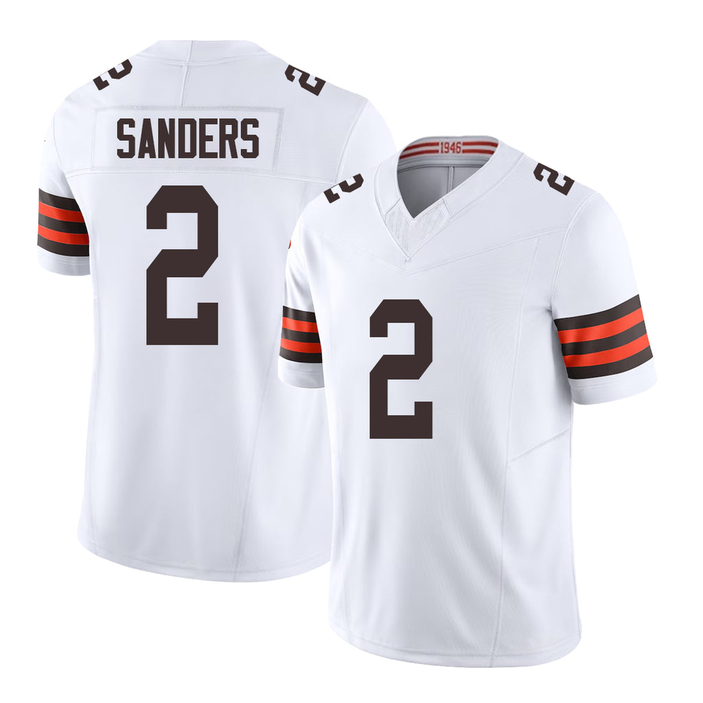 Cleveland #2 Sanders Player Football V Neck Short Sleeve White Jersey Shedeur For Men Youth Women Gift