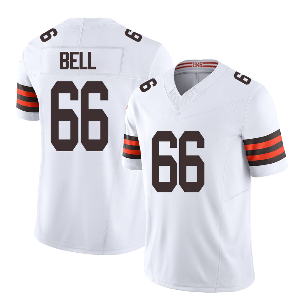 Cleveland #66 Bell Player Football V Neck Short Sleeve White Jersey Travis For Men Youth Women Gift