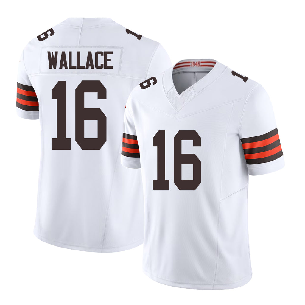 Cleveland #16 Wallace Player Football V Neck Short Sleeve White Jersey Tylan For Men Youth Women Gift