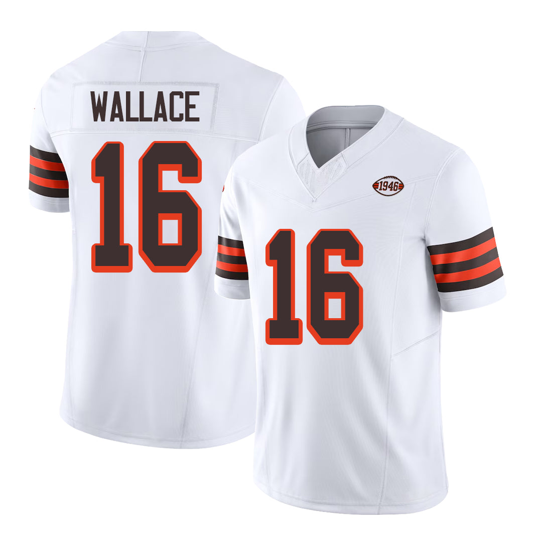 Cleveland #16 Wallace Player Football V Neck Short Sleeve Jersey White Tylan For Men Youth Women Gift