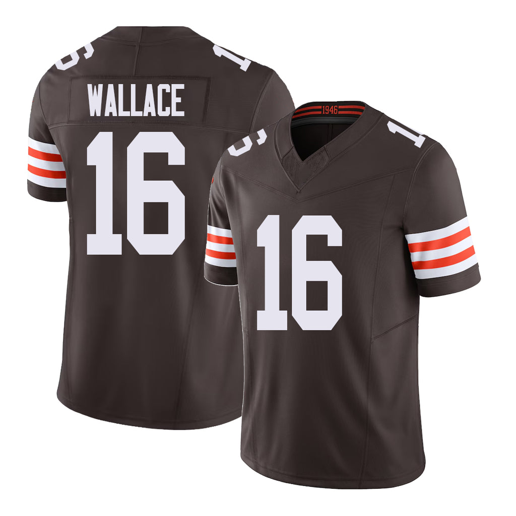 Cleveland #16 Wallace Player Football V Neck Short Sleeve Brown Jersey Tylan For Men Youth Women Gift