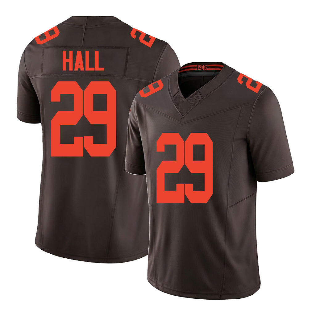 Cleveland #29 Hall Player Football V Neck Short Sleeve Brown Jersey TylerFor Men Youth Women Gift