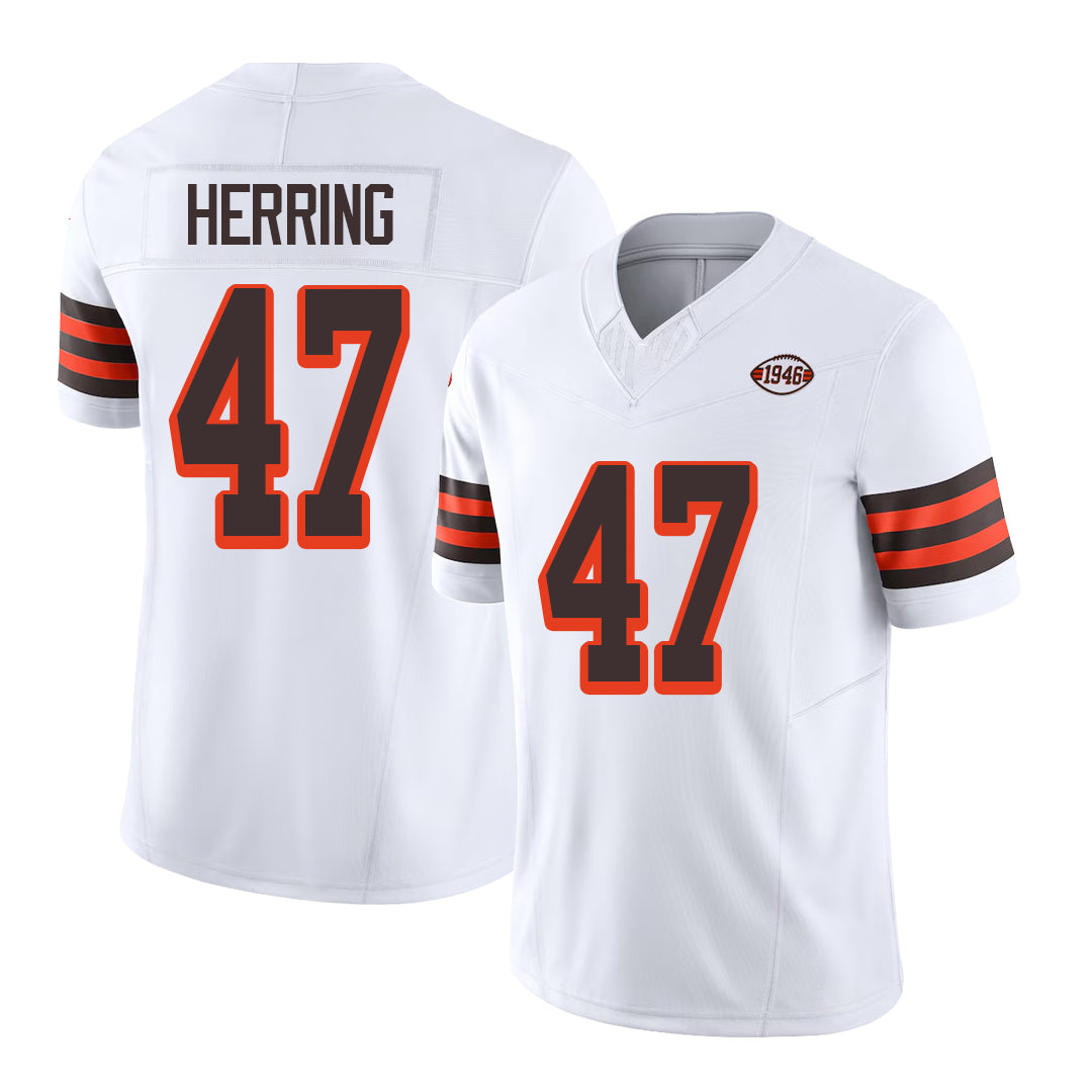 Cleveland #47 Herring Player Football V Neck Short Sleeve Jersey White Tyron For Men Youth Women Gift