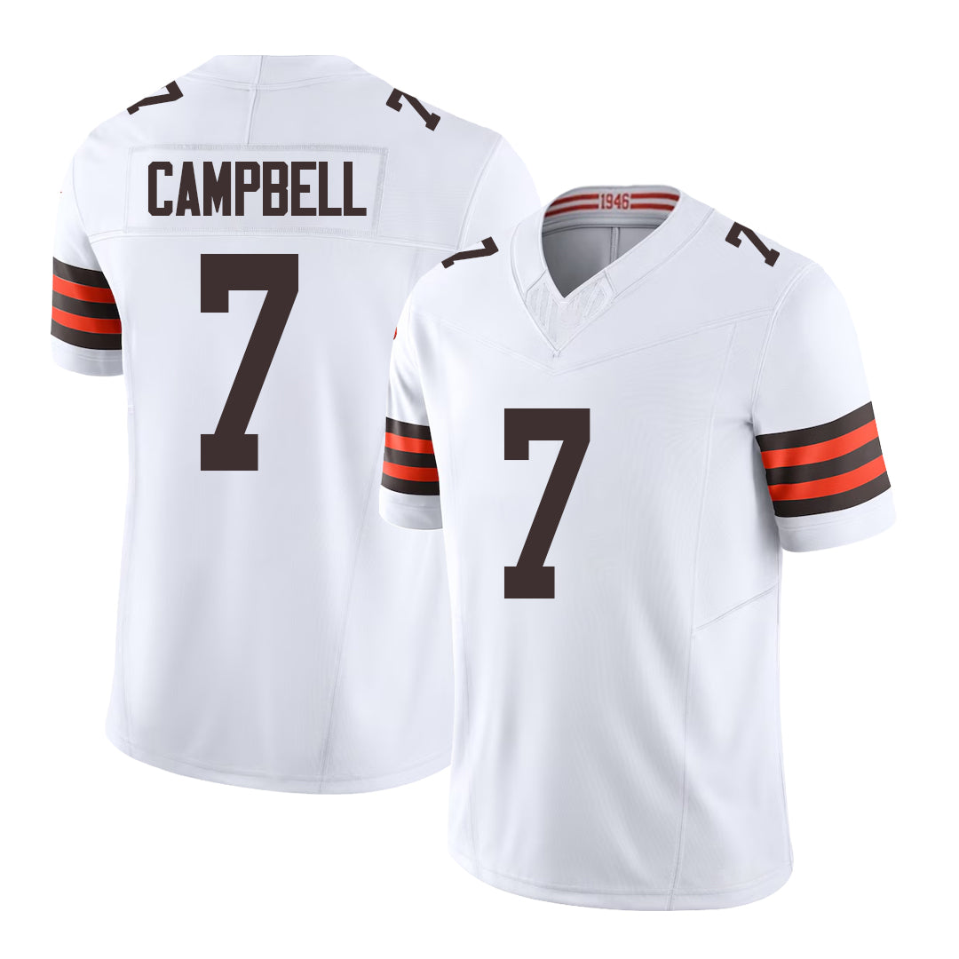 Cleveland #7 Campbell Player Football V Neck Short Sleeve White Jersey Tyson For Men Youth Women Gift