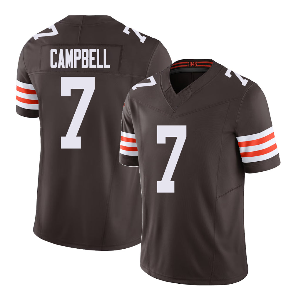 Cleveland #7 Campbell Player Football V Neck Short Sleeve Brown Jersey Tyson For Men Youth Women Gift