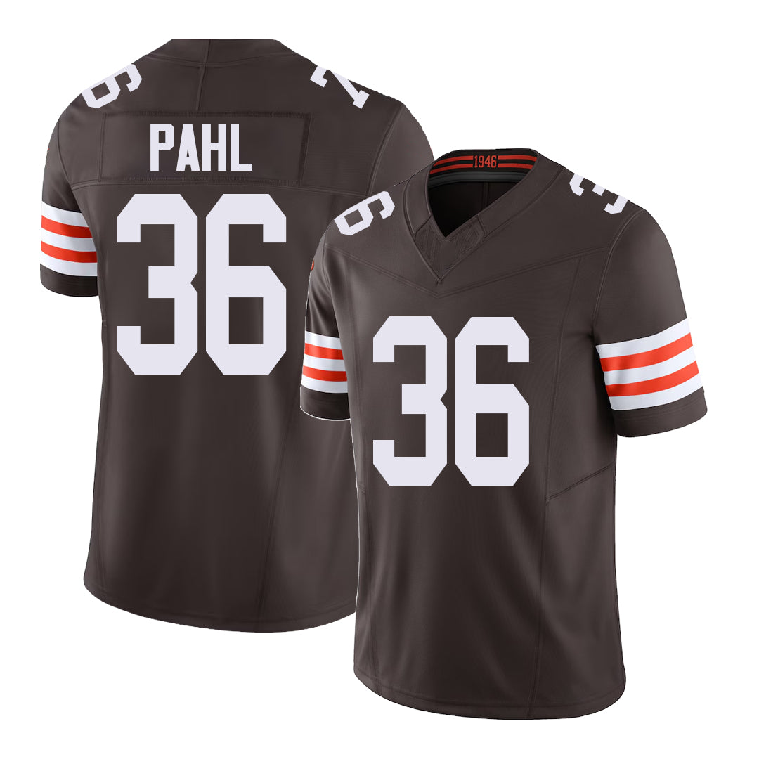 Cleveland #36 Pahl Player Football V Neck Short Sleeve Brown Jersey Wes For Men Youth Women Gift