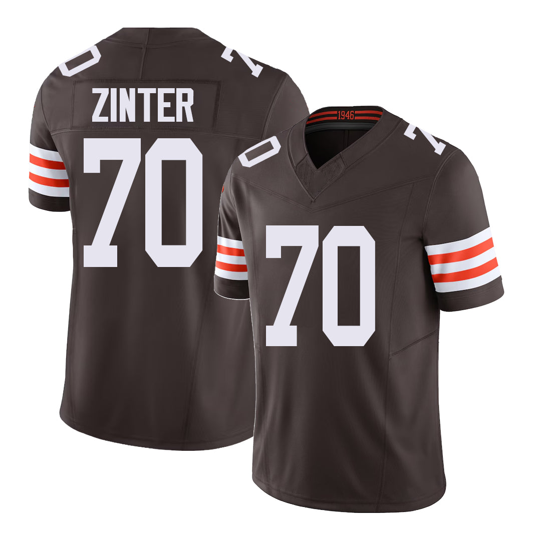 Cleveland #70 Zinter Player Football V Neck Short Sleeve Brown Jersey Zak For Men Youth Women Gift