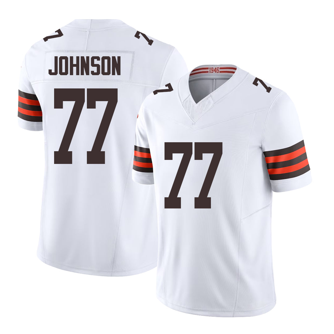 Cleveland #77 Johnson Player Football V Neck Short Sleeve White Jersey Zion For Men Youth Women Gift