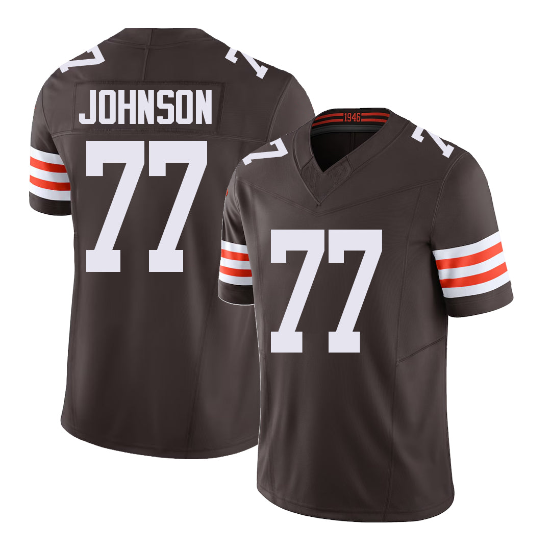 Cleveland #77 Johnson Player Football V Neck Short Sleeve Brown Jersey Zion For Men Youth Women Gift