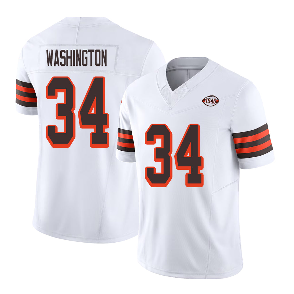 Cleveland #34 Washington Player Football V Neck Short Sleeve Jersey White Zion For Men Youth Women Gift