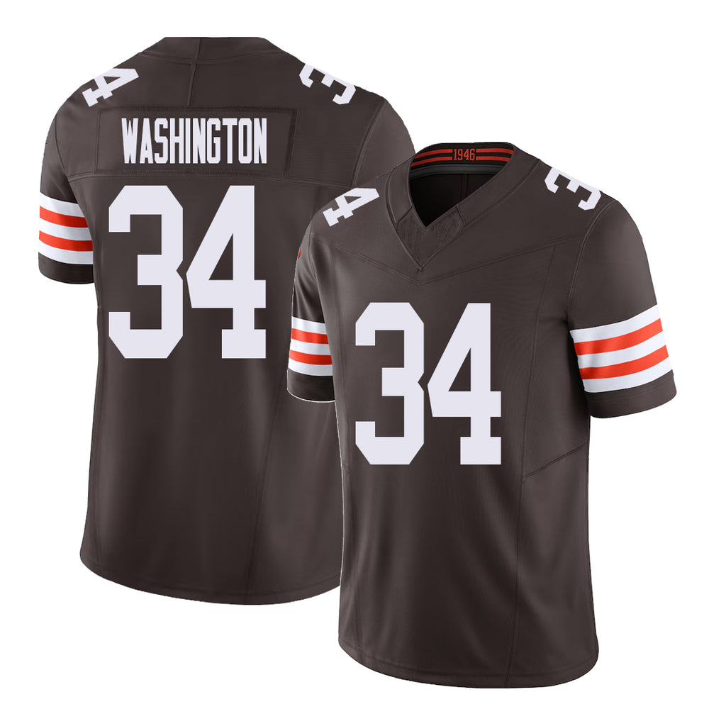 Cleveland #34 Washington Player Football V Neck Short Sleeve Brown Jersey Zion For Men Youth Women Gift