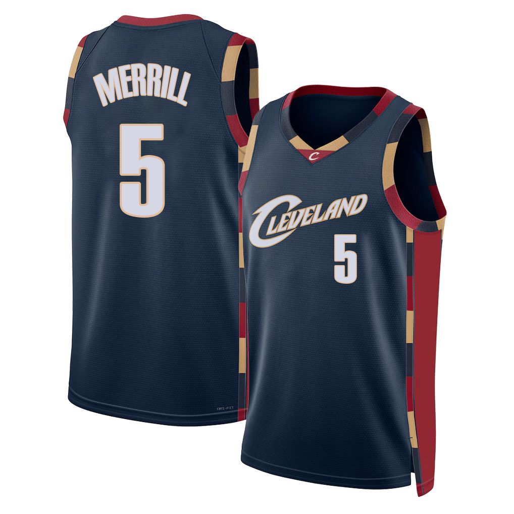 Cleveland #5 Merrill Player Basketball Sleeveless Navy Jersey Sam For Adult Youth