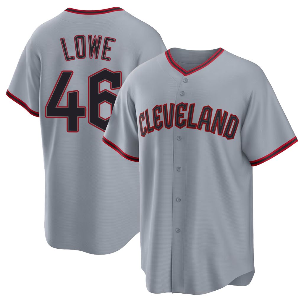 Cleveland #46 Lowe Player Baseball Short Sleeve Gray Jersey Nathaniel For Men Women Youth Gift