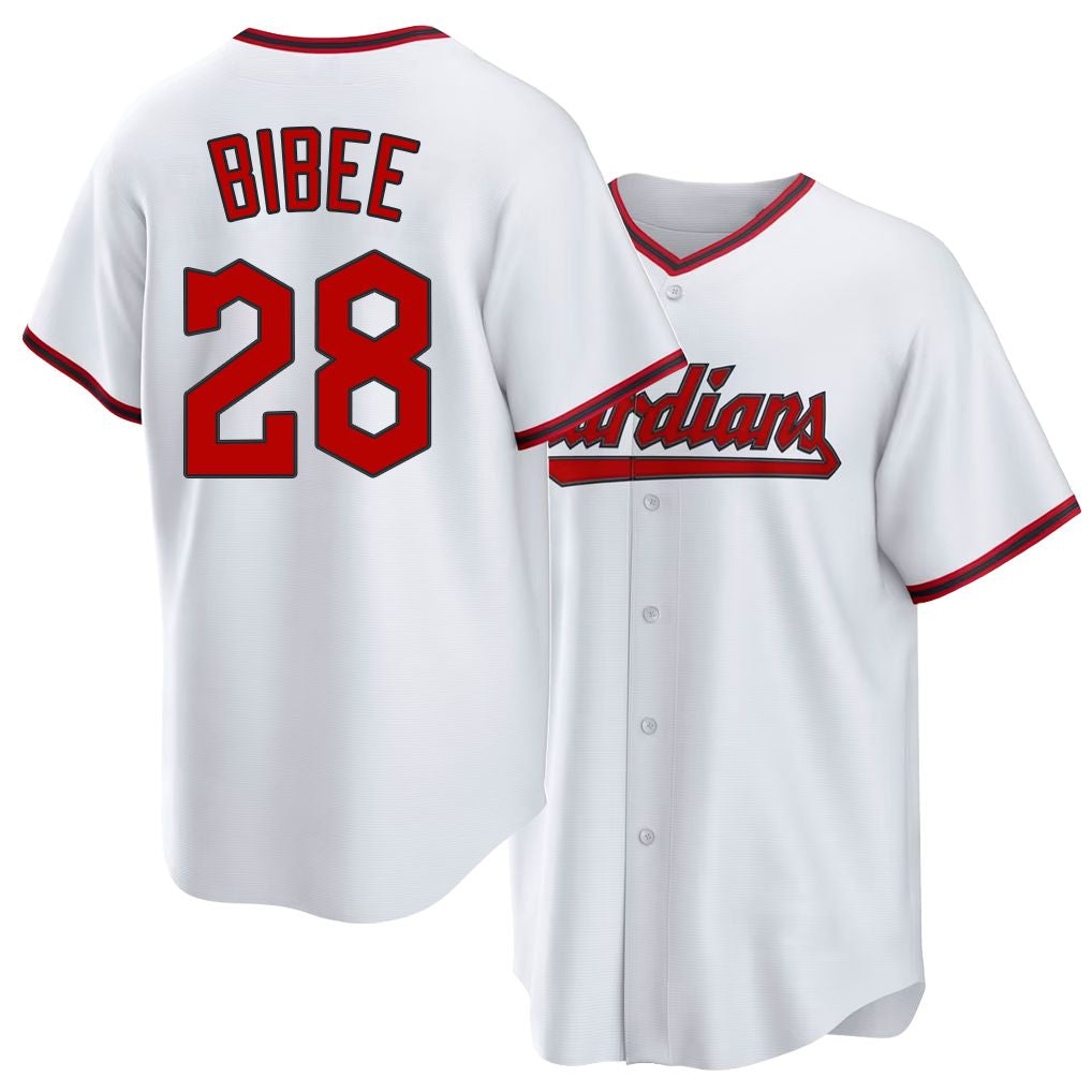 Cleveland #28 Bibee Player Baseball Short Sleeve White Jersey Tanner For Men Women Youth Gift