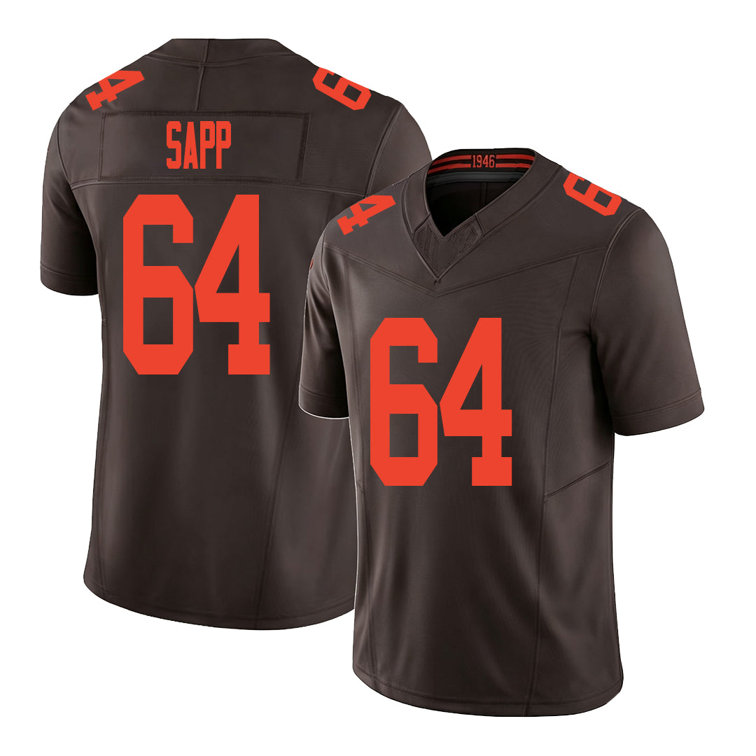 Cleveland #64 Sapp Player Football V Neck Short Sleeve Brown Jersey Tyreak For Men Youth Women Gift