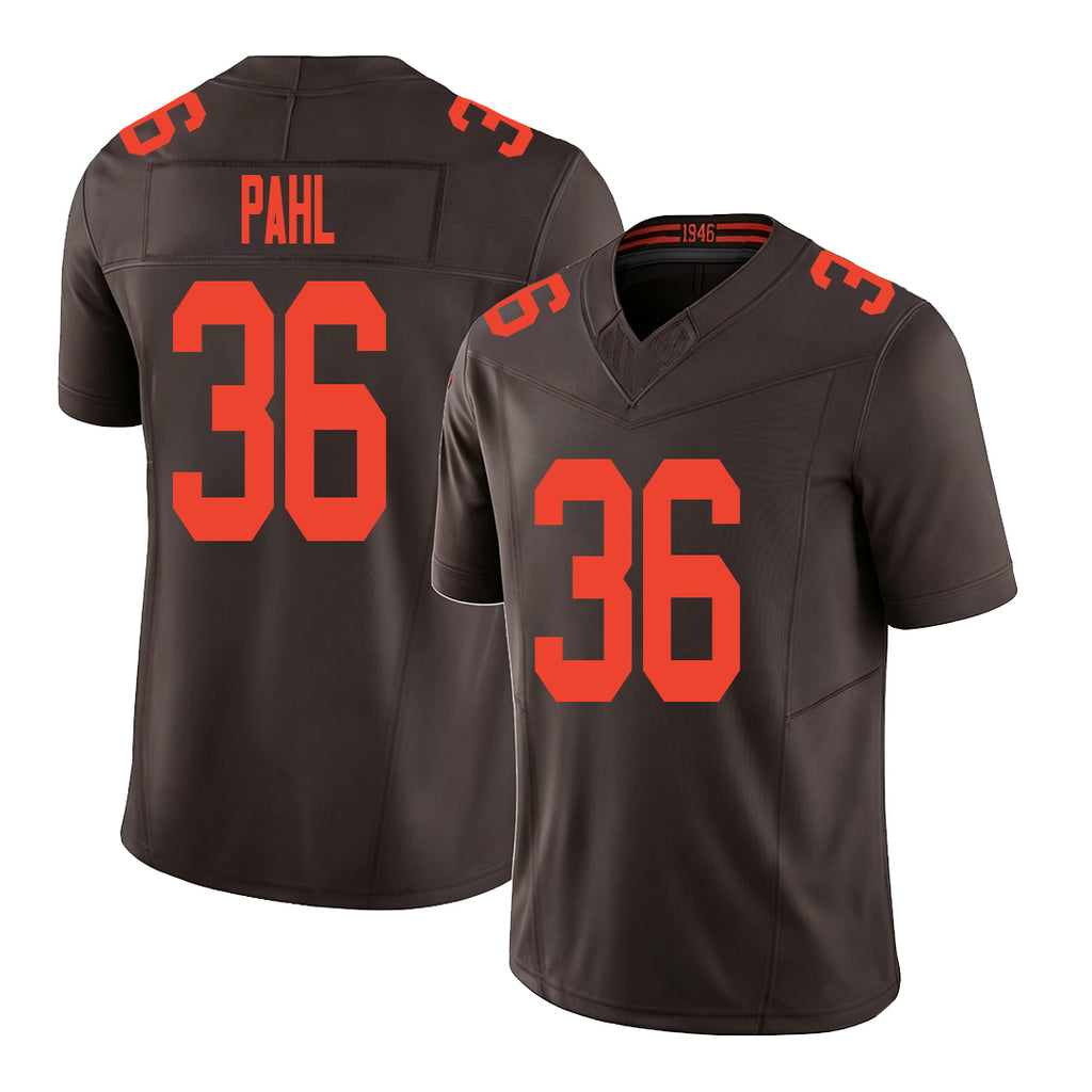 Cleveland #36  Pahl Player Football V Neck Short Sleeve Brown Jersey Wes For Men Youth Women Gift
