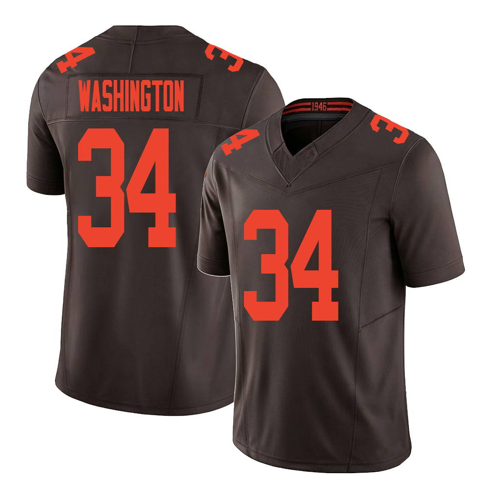 Cleveland #34 Washington Player Football V Neck Short Sleeve Brown Jersey Zion For Men Youth Women Gift