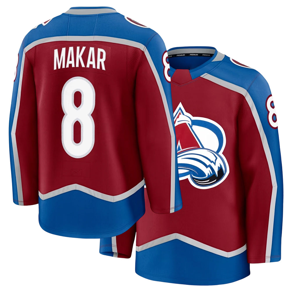 Mens Colorado #8 Makar Player Ice hockey Long Sleeve Burgundy Cale Jersey