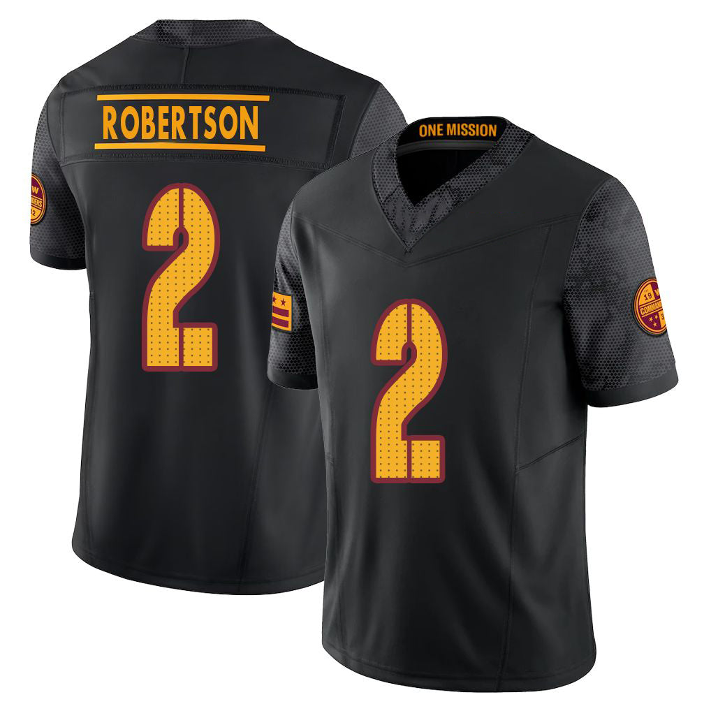 Washington #2 Robertson Player Football V Neck Short Sleeve Black Jersey Amik For Men Youth Women Gift