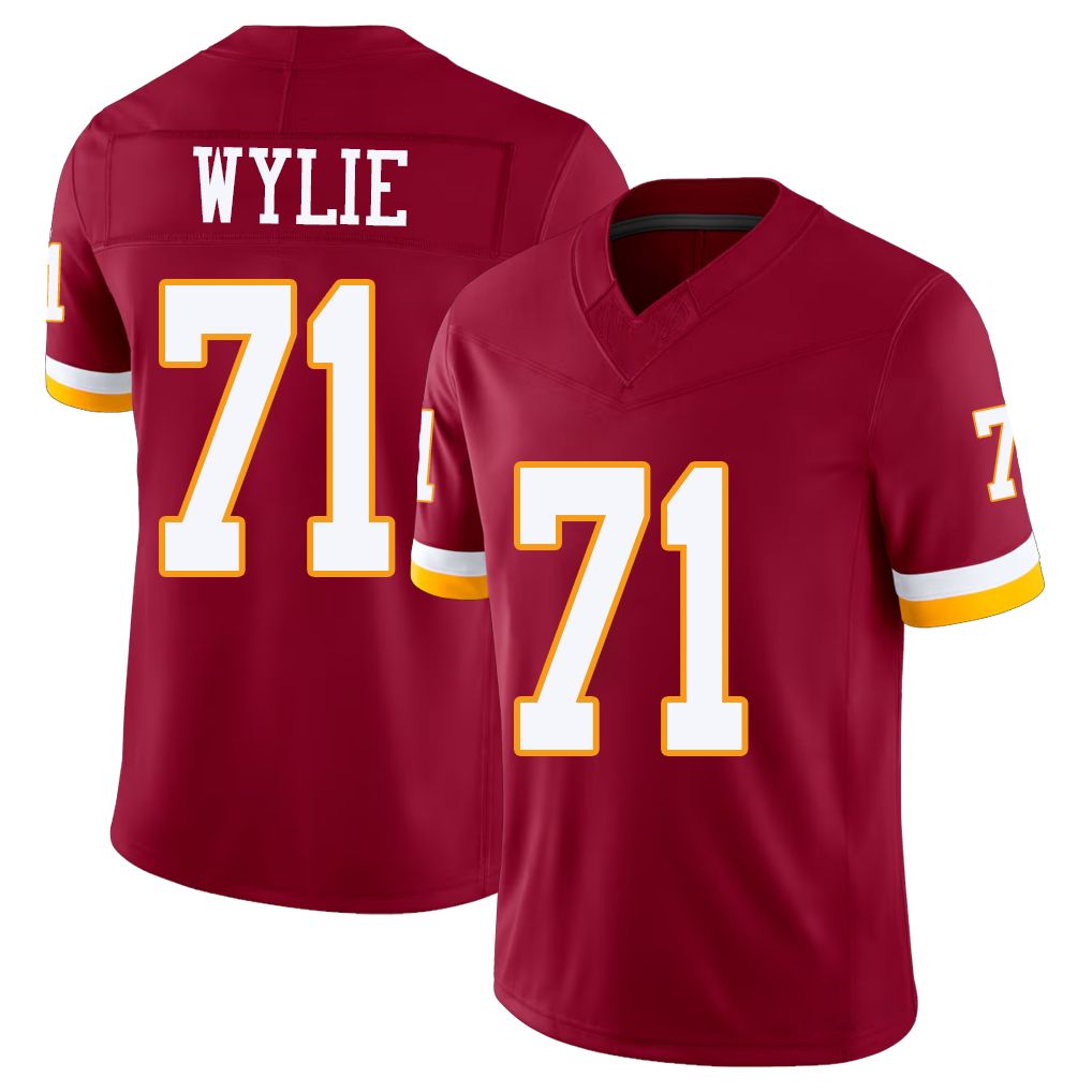 Washington #71 Wylie Player Football V Neck Short Sleeve Red Jersey Andrew For Men Youth Women Gift