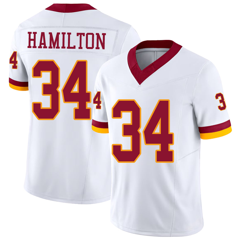 Washington #34 Hamilton Player Football V Neck Short Sleeve White Jersey Antonio For Men Youth Women Gift