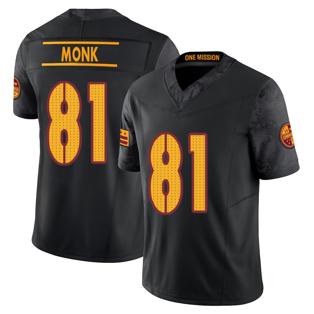 Washington #81 Monk Player Football V Neck Short Sleeve Black Jersey Art For Men Youth Women Gift