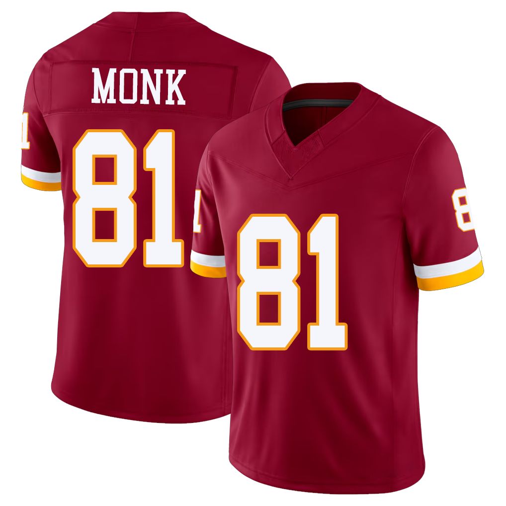 Washington #81 Monk Player Football V Neck Short Sleeve Red Jersey Art For Men Youth Women Gift