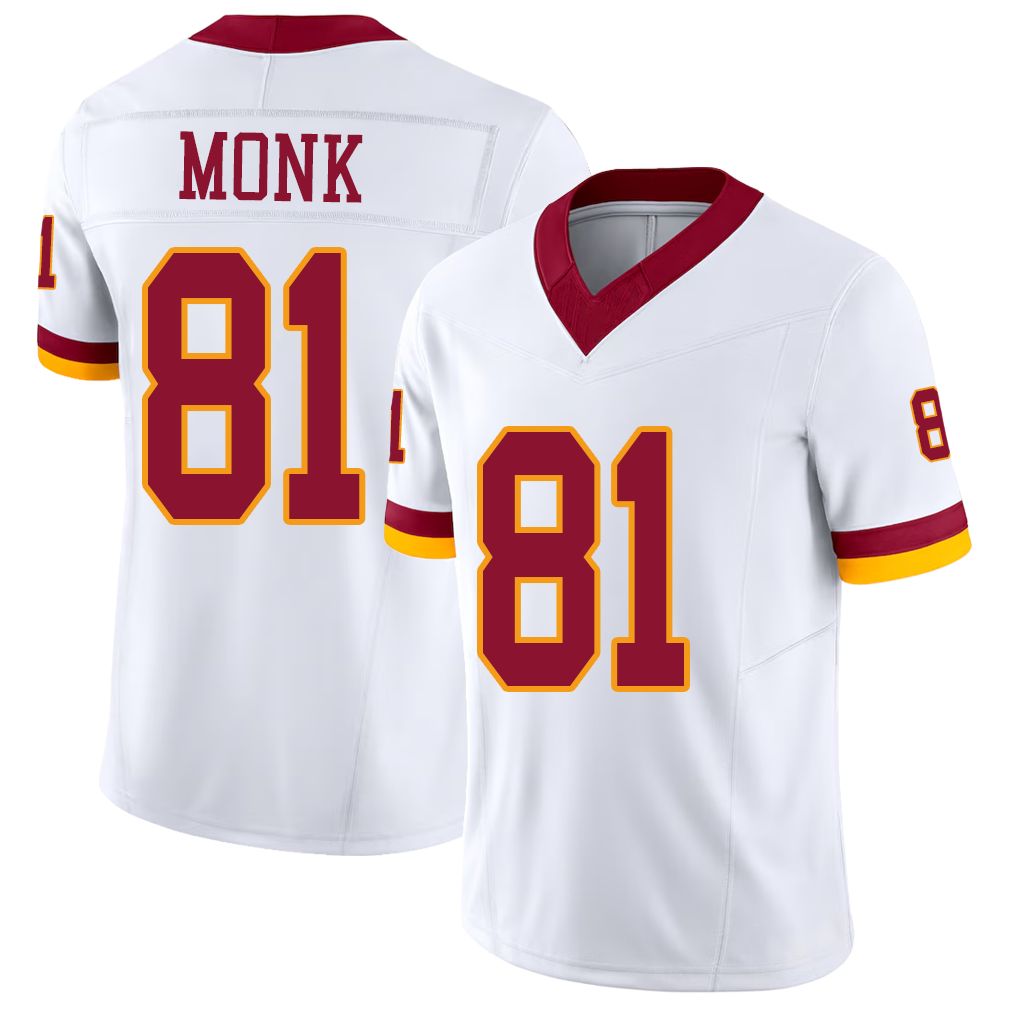 Washington #81 Monk Player Football V Neck Short Sleeve White Jersey Art For Men Youth Women Gift